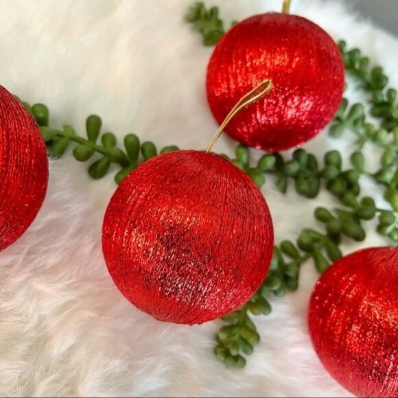 Vintage Christmas Glittery Red Ornaments Lot of 5 Holiday Decor Gift Idea - Picture 4 of 7